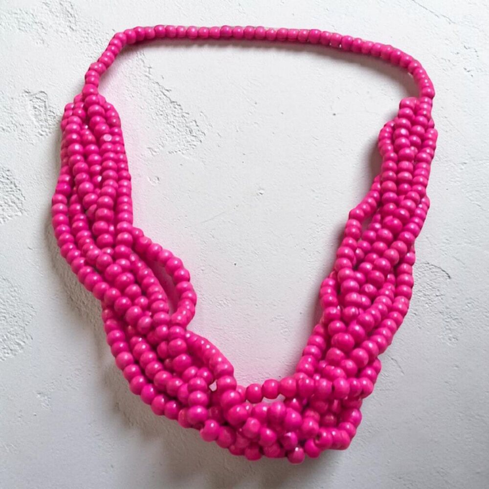 Pink Multi Strand Beaded Necklace Statement Chunky Layered Bold Fashion Jewelry - Picture 3 of 4